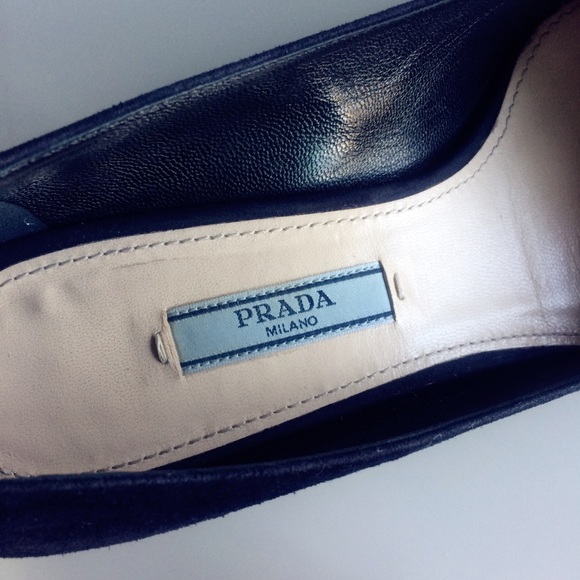 Prada Blue Suede Brass Buckle Block Heel Pumps - Picture 6 of 6